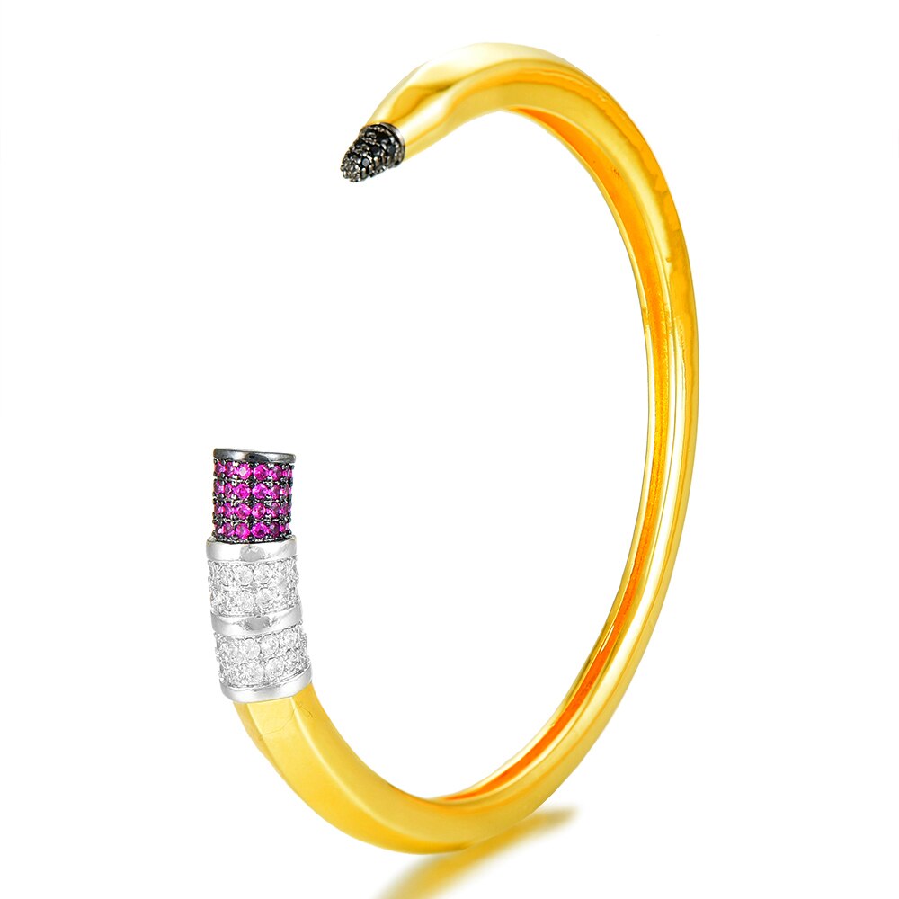 Godki Trendy Potlood Ontwerpen Bangle Manchet Voor Vrouwen Bruiloft Volledige Kubieke Zirkoon Crystal Cz Dubai Zilver Kleur Party Armband: Gold Ruby