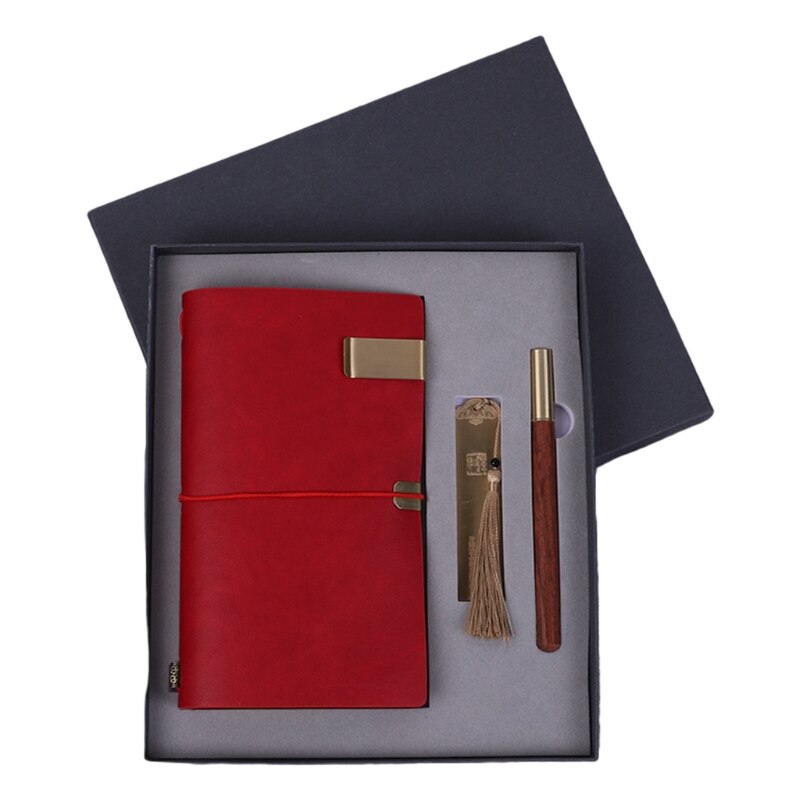 Business Set PU Leather Notebook Bookmark Pen Kit for Office Meeting: R