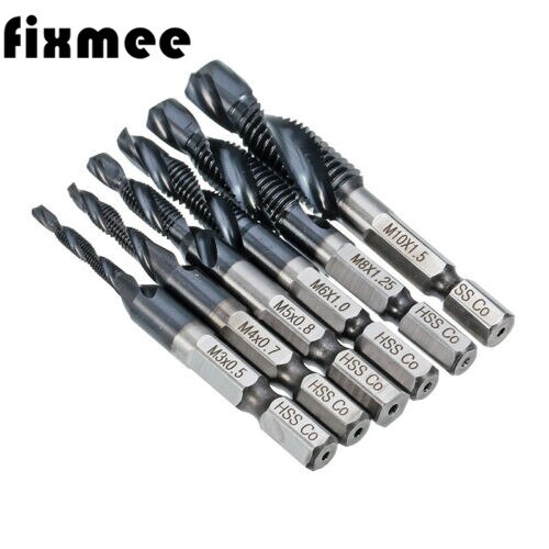 Fixmee M3 M4 M5 M6 M8 M10 HRC89 Combination Drill Tap Bit Set Coated Deburr Countersink Bits 1/4" Hex Shank