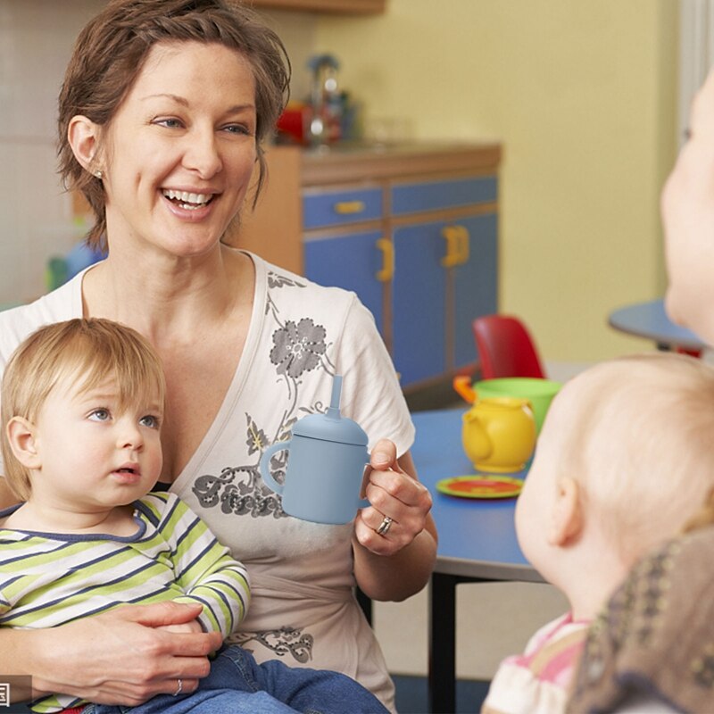 6 Kleur Baby Sippy Cup Cartoon Panda Food Grade Siliconen Dual Purpose Cup Draagbare Opslag Snack Container Cup Met Stro