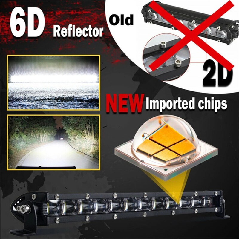 Super Slim Single Row 6D Lens Led Light Bar 8/14/20inch LED Driving Lamp Off Road Lights for Boat SUV Truck ATV Work Light