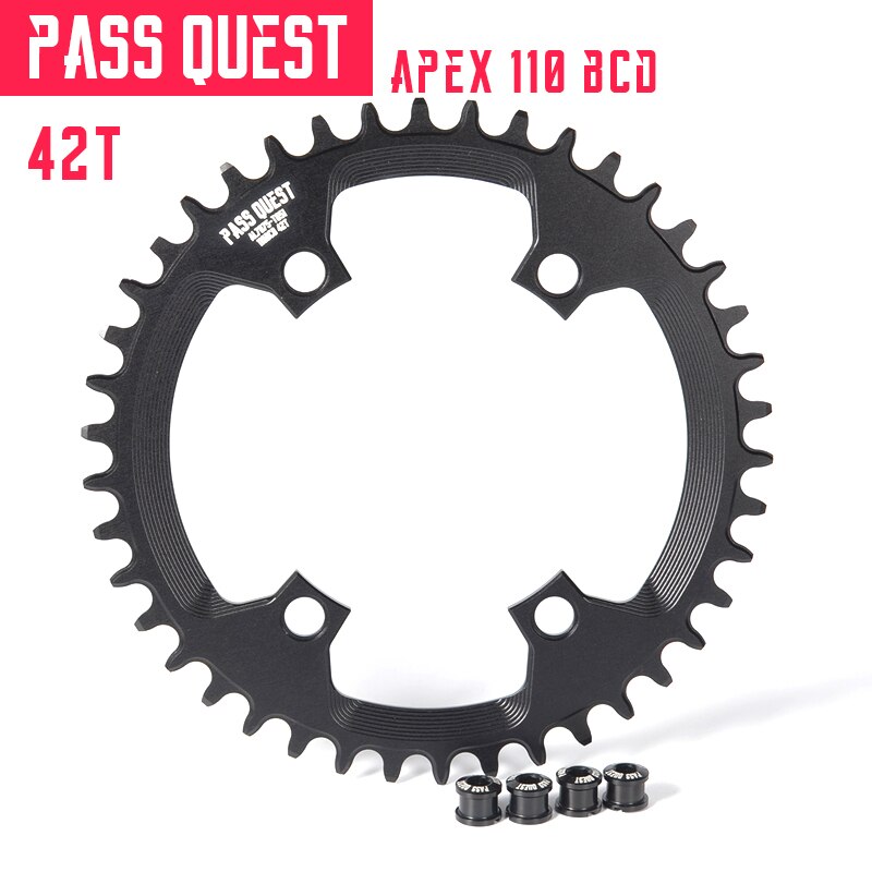 Passquest 110 bcd vierklauw is geschikt voor sram apex enkelvoudige schijfketting, stabiele kettingstabilisator, positieve en negatieve tanden.: 42t
