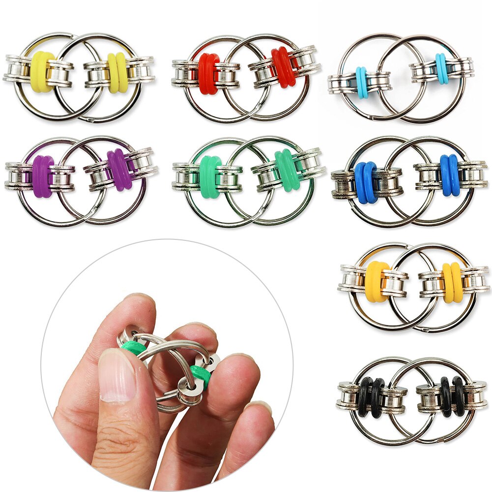 Metalen Puzzel Sleutelhanger Decompressie Bike Chain Fidget Vinger Spinner Zintuiglijke Speelgoed Geven Kinderen Beste Verlichting Speelgoed