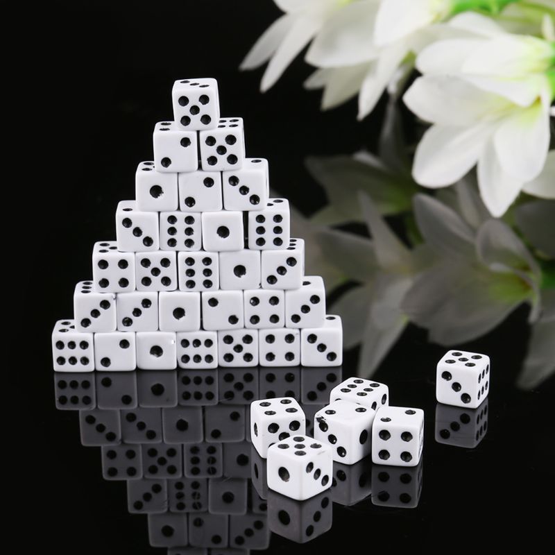 100pcs 8mm Plastic White Game Dice Six Sided Decider Birthday Parties Board Game Multi Sides Dice for Board Game