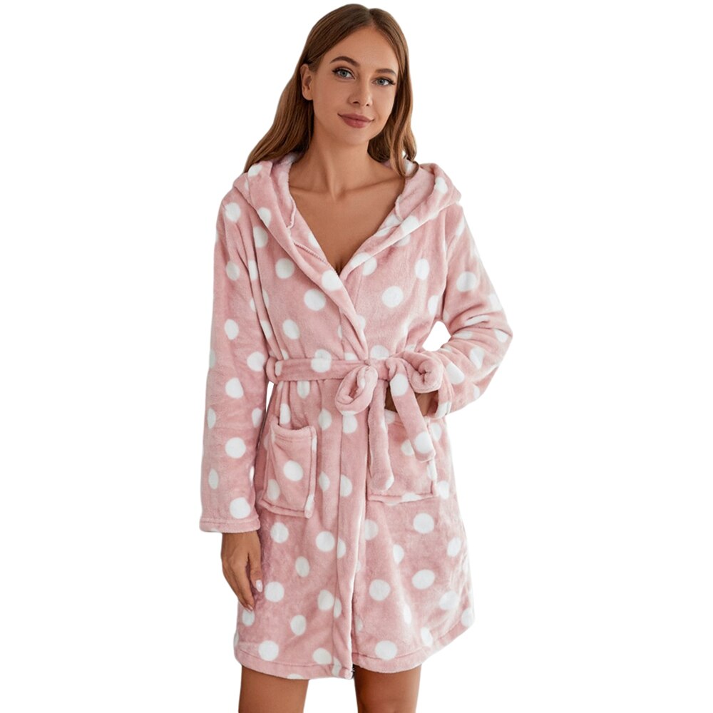KINOW Vrouwen Lange Hooded Dressing Gown Zip Fleece Badjassen Zachte
