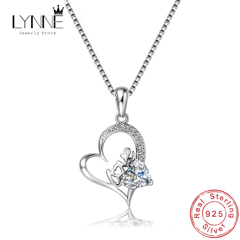 925 Sterling Silver Heart Zircon Pendant Necklace Purple Rhinestone Collarbone Chain Necklaces Women Jewelry: White / 45cm