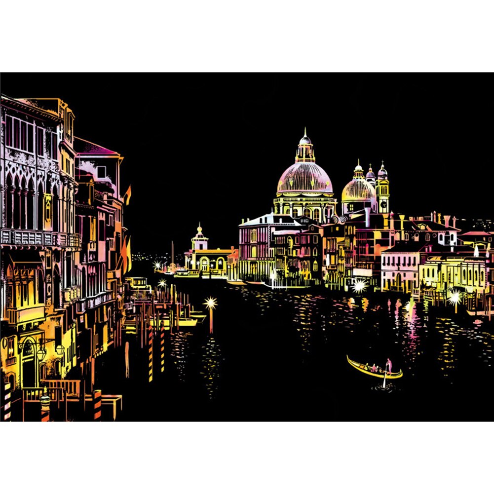 20 città Nightscape Per Bambini FAI DA TE Scratch Art Carta di Doodle Pad Raschiando la Pittura Zero Disegno Bastone FAI DA TE Pittura Giocattolo: Venice Water city