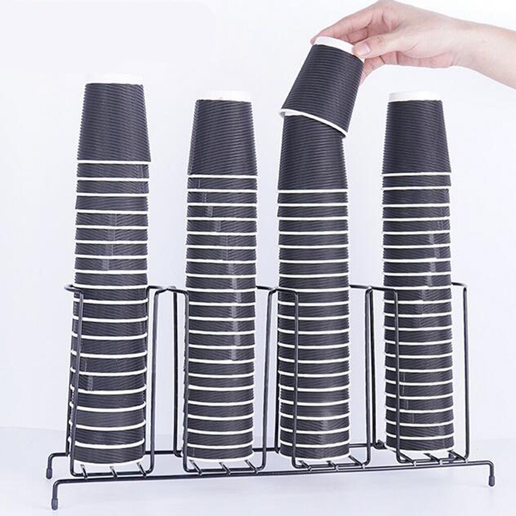 Porte-gobelets à café en plastique, 47cm, organiseur distributeur avec couvercle, pour magasin, noir