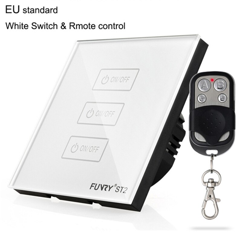 Original Funry ST2 3Gang EU Standard Touch Switch Lighting Luxury Tempered Glass Panel 170-240V 7-200W/gang 86*86*36mm: white switch remote