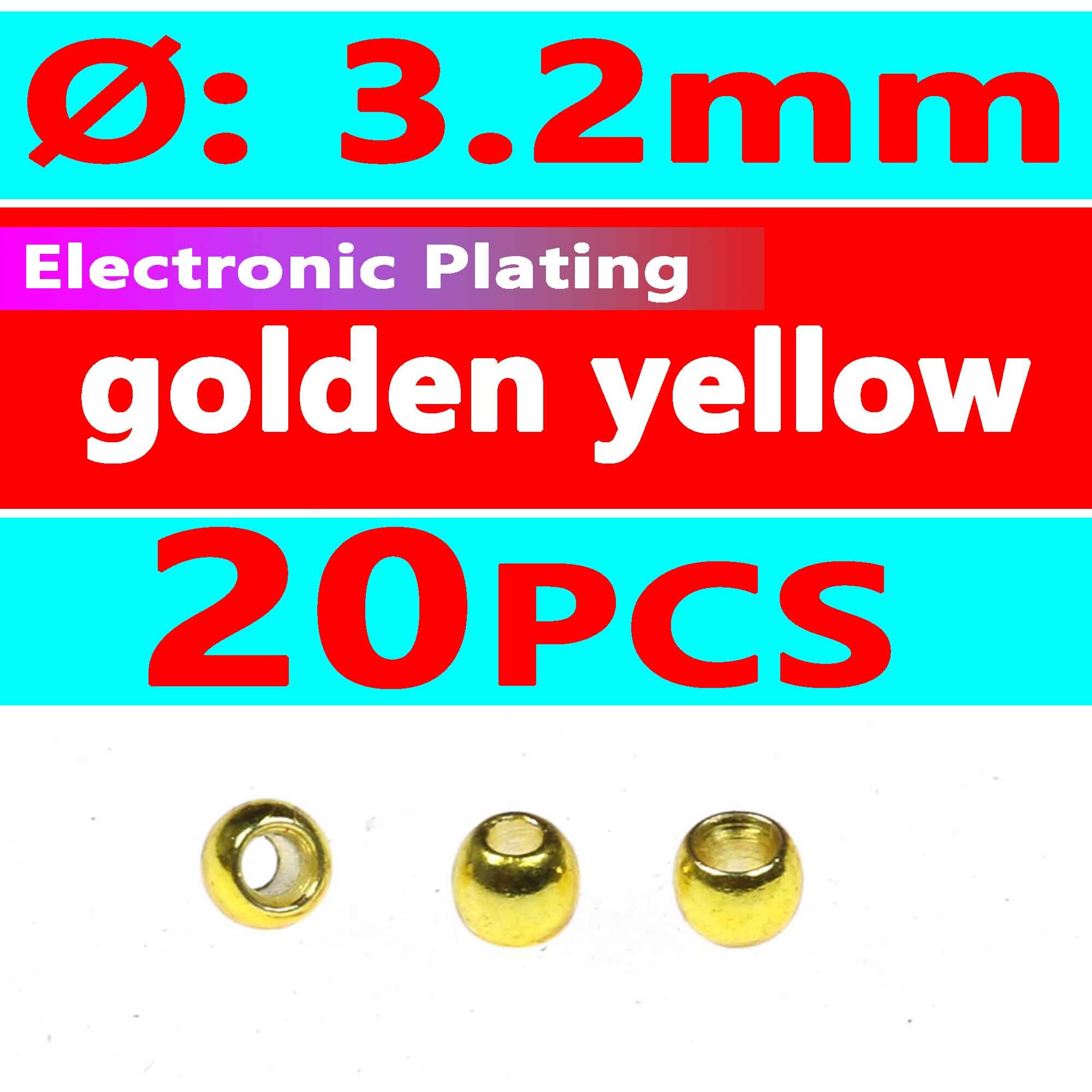 Wifreo 20PCS 3.2mm 1/8&quot; Colored Fly Tying Brass Beads Beadhead Nymph Stonefly Streamer Fly Fishing Trout Fly Material Rainbow: 20pcs golden yellow