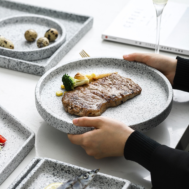 Nordisk granit keramisk opbevaringsbakke europa mad frugt morgenmad oval plade smykker bakke dessert fad dekoration