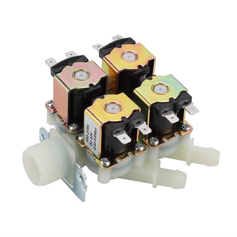 Water Inlet Valve, DC12V DN20 G3/4 inch 1 in 4 Out Plastic Solenoid Valve Electronetic Valve Normally Closed Water Drain Valv