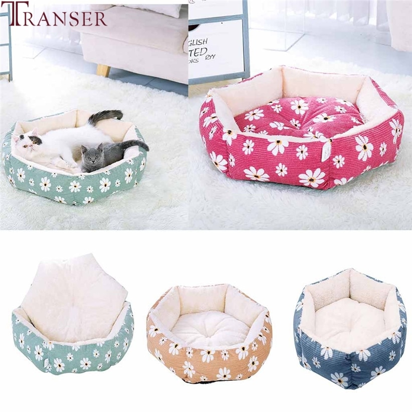 Transer Daisy Print Fleece Warm Hund Betten Pet Hund Schlafen Bett Matten Welpen Kissen Zwinger Hund Haus für Kleine Medium hunde 9905