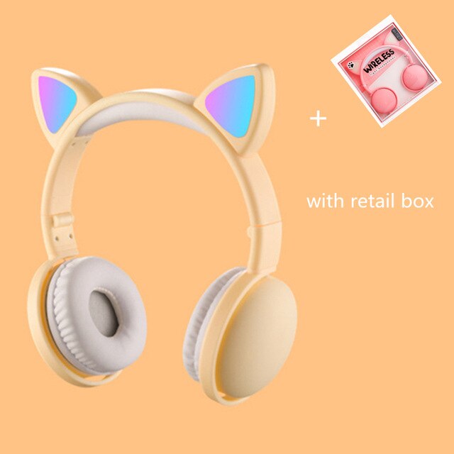 Cat Ear LED Headphones Noise-Cancelling Bluetooth 5.0 Kids Girls and Boys Folding Headset Support TF Card 3.5mm Plug With Mic