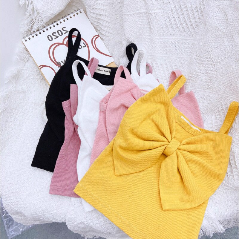 Canotta per bambina Big Bowknot Summer New All-Match Casual Slim Top Baby Kids Cotton Vest abbigliamento per bambini WT701