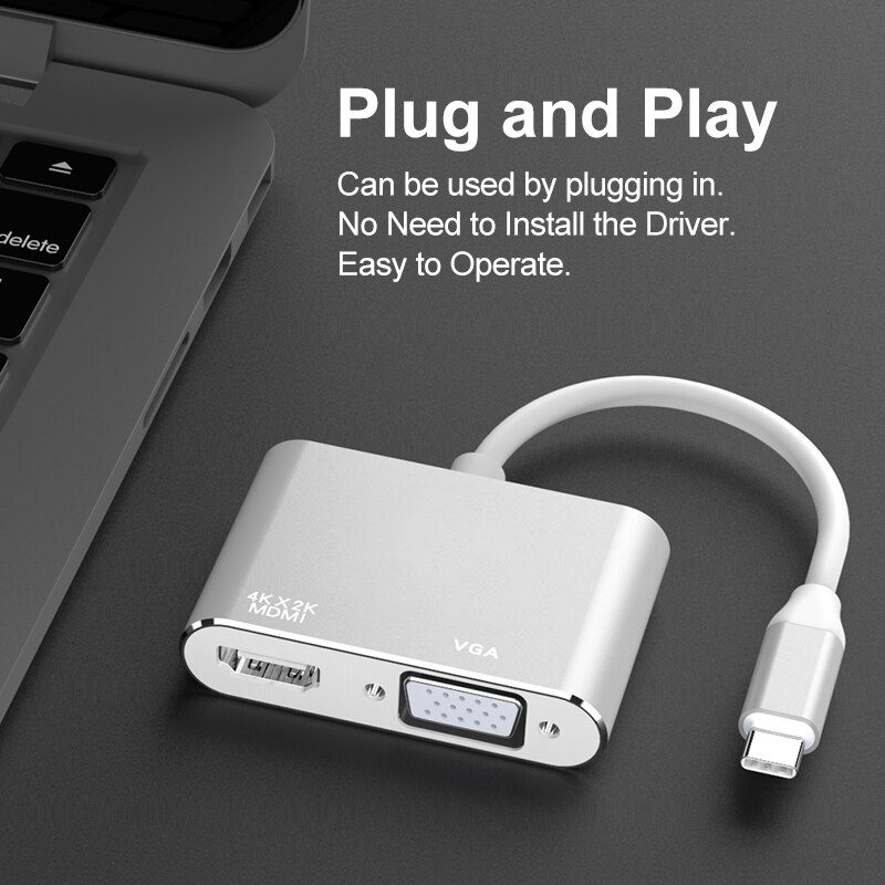 Type-c til hdmi vga 4k usb 3.0 vga adapter usb  c 3.1 type c til vga hdmi videokonvertere adapter