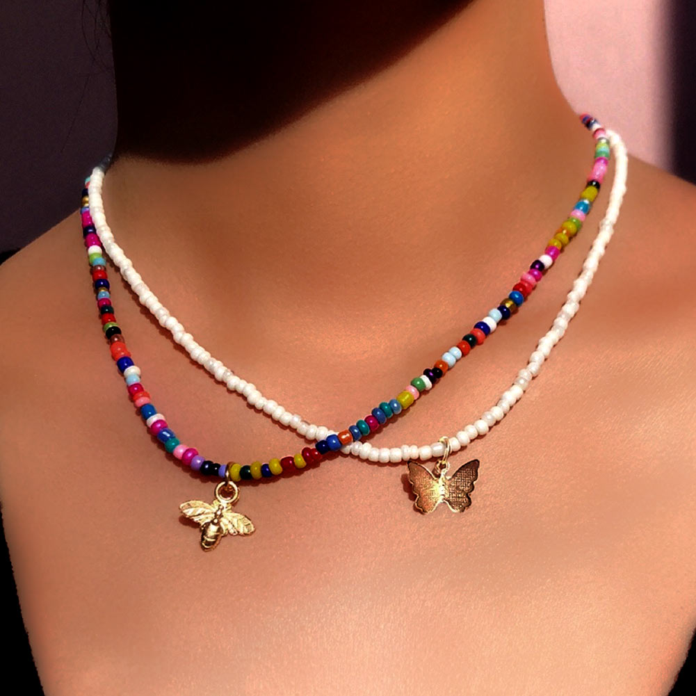 Collana di perline fiore margherita arcobaleno multistrato per donna cubana catena robusta girocollo Set gioielli bohémien regalo per feste Femme: 060901GD