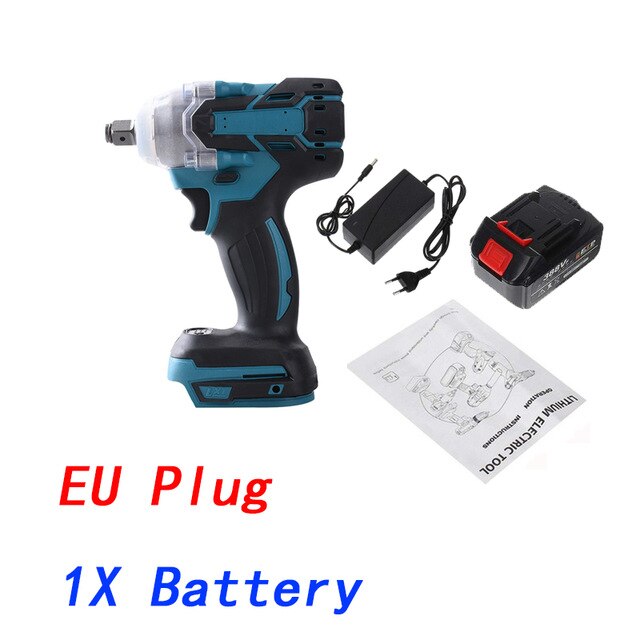 18V Cordless Impact Wrench Brushless Electric Wrench 350Nm Torque Wrench Rechargeable For Makita Battery Electric Impact Wrench: EU Plug 1XBattery
