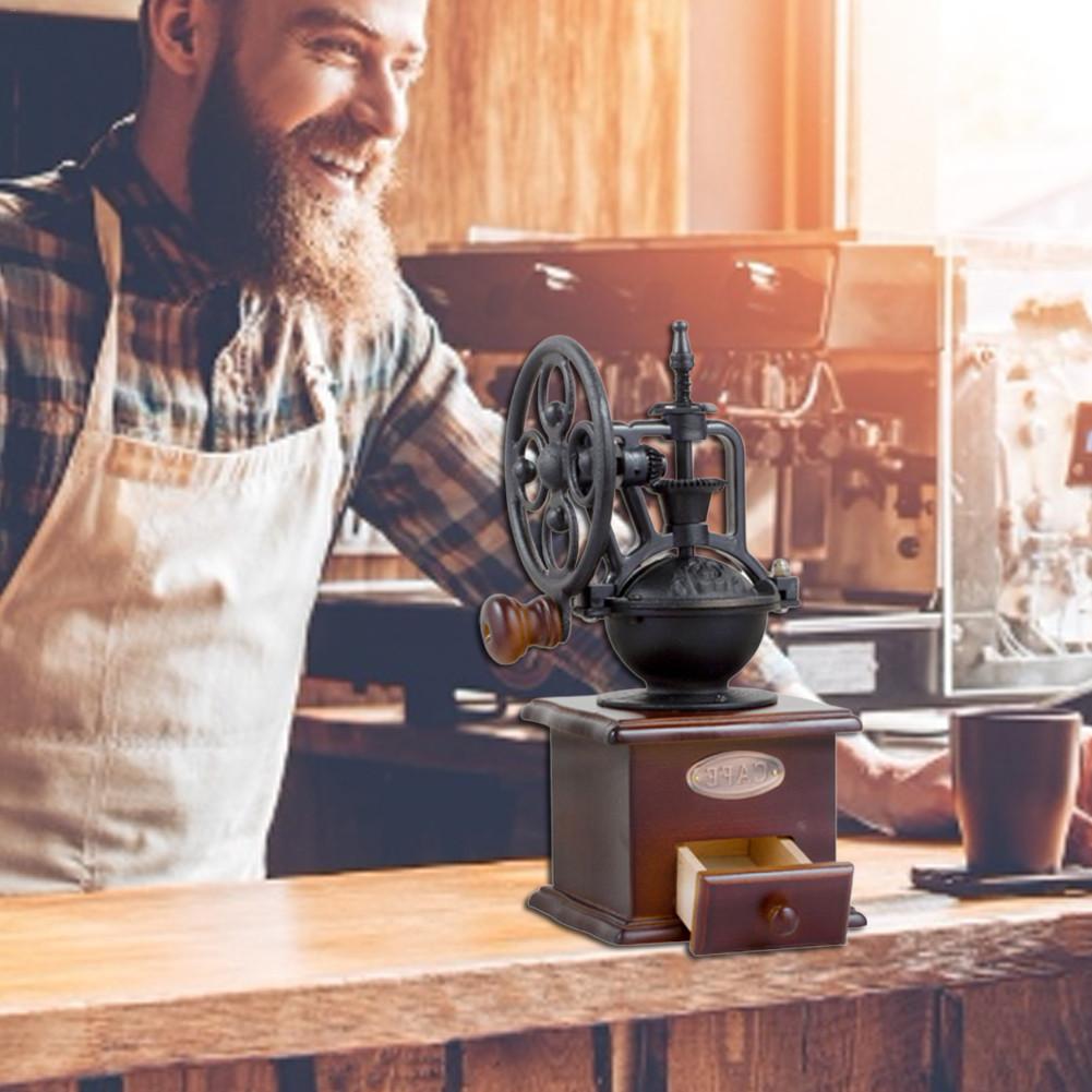 Manual Coffee Grinder Vintage Style Wooden Coffee Grinder Roller Grain Mill Hand Crank Coffee Grinder