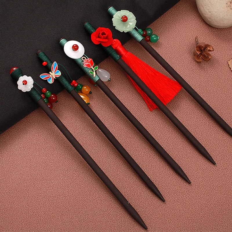 Estilo chinês de madeira pauzinhos de cabelo vara artesanal vintage flor pinos de cabelo feminino étnico headpiece hairpins jóias acessórios