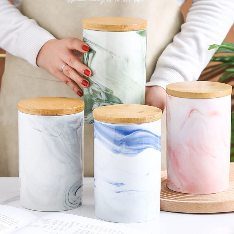 Ceramic Fresh-keeping Sealed Jar Bean Sugar Tea Coffee Storage Container Household Food Storage Box Kitchen Organization Tools