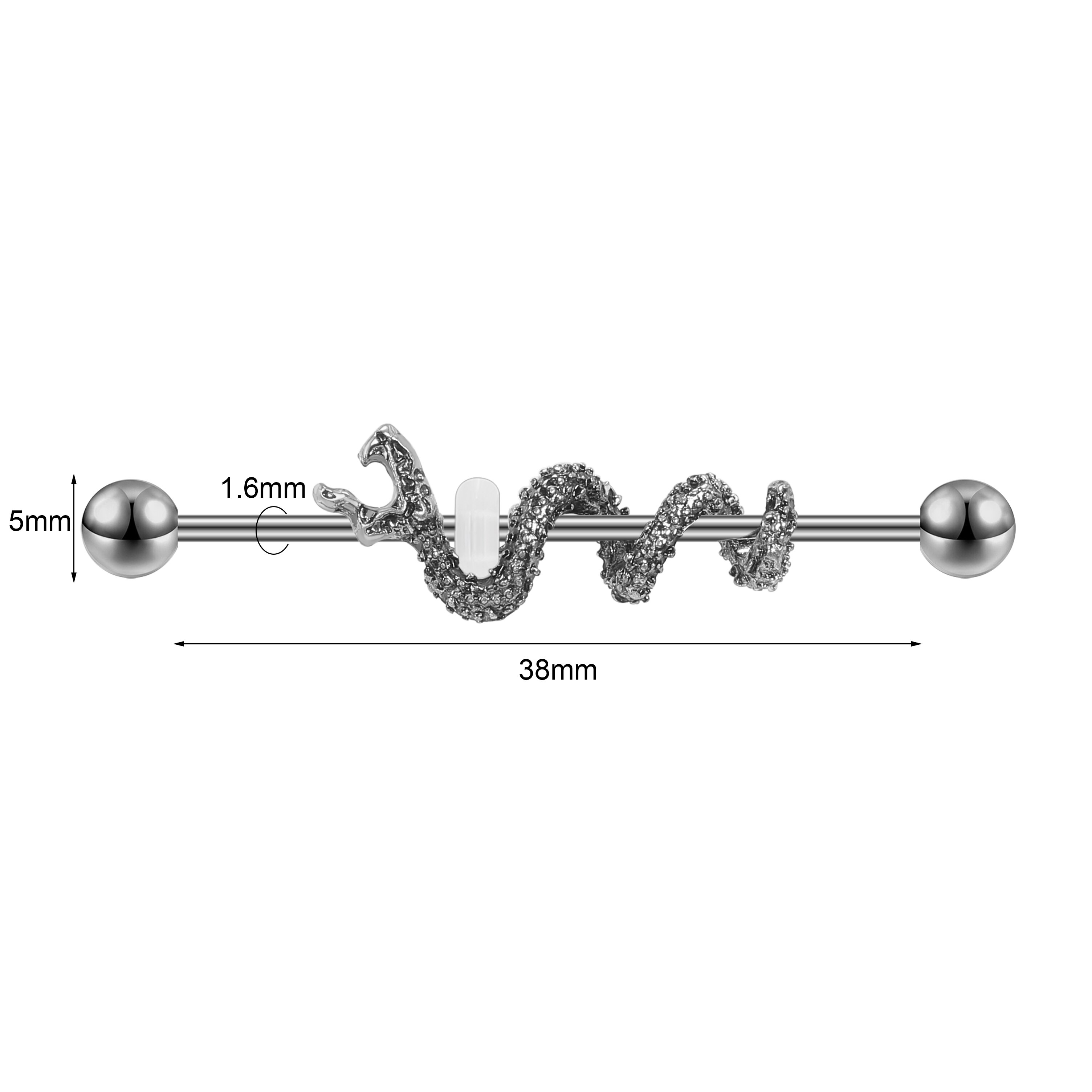 Aoedej piercing industrial brinco feminino hélice de aço inoxidável orelha piercing dragão cobra longo brinco jóias barbell: 00073