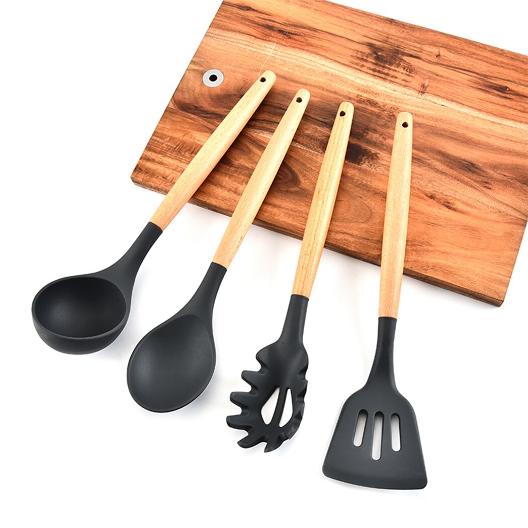 Eco-Friendly Cooking Utensil Wooden Handle Kitchenware Non-Stick Silicone Cookware Heat Resistant Kitchen Utensil Cooking Tools