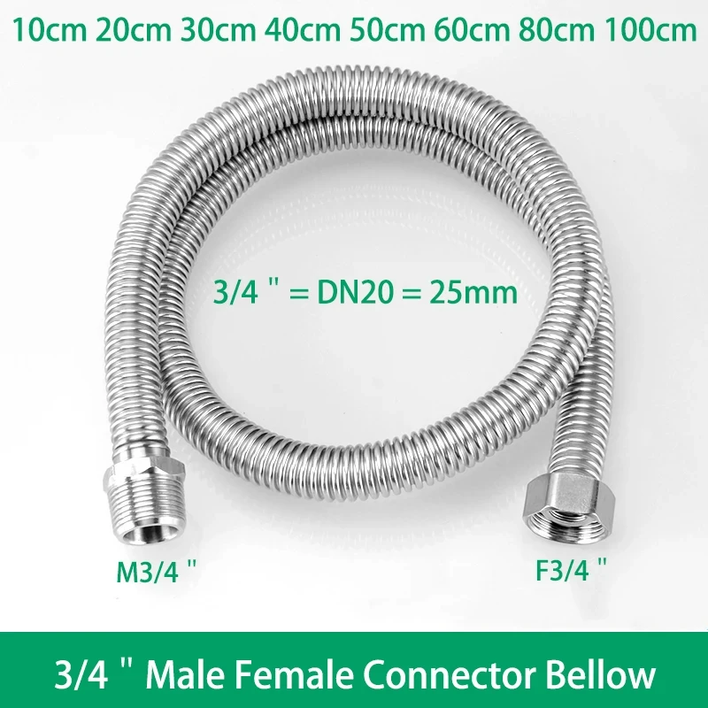 Shower Hose 10/20/30/40/50/60/80/100cm Bellows Extension Tube 1/2" 3/4" Male Female Connector 304 Stainless Steel Water Heater: 90*75mm / WHITE