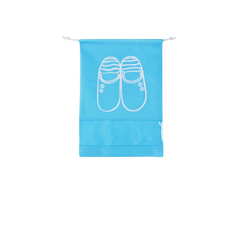 Nonwoven Fabric Shoe Storage Bag With Drawstring Clear Window Waterproof TravelPackage Luggage Dust Bag Shoes Organization Bag: Sky Blue / 35.5x28cm