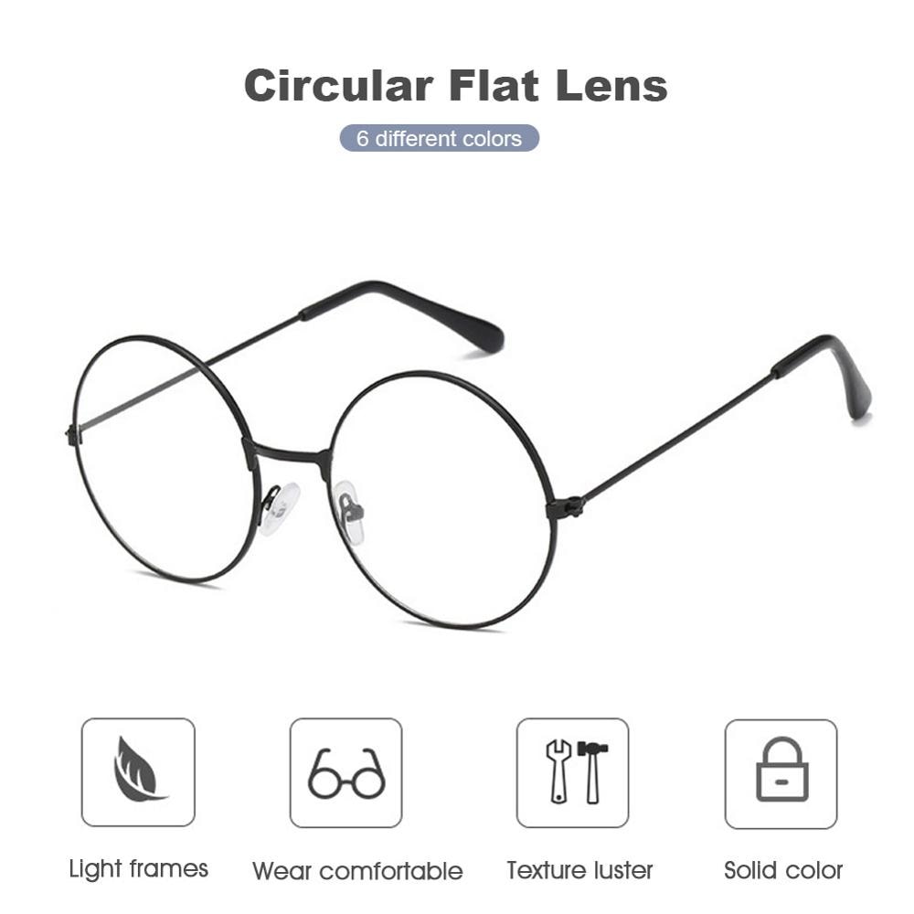 Retro Light Chic Circular Flat Mirror Glasses Circular Flat Lens Fashionable Women Large Thin Mental Frame Round Sunglasses