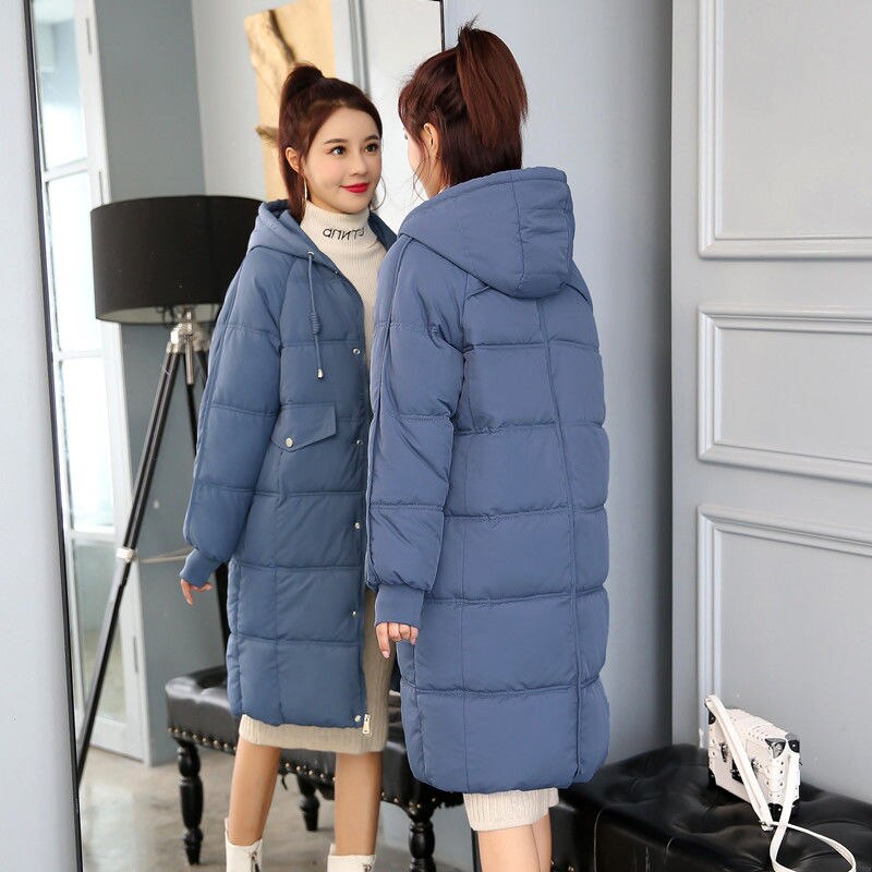Winter dons katoenen damesjas warme dikke dames bovenkleding capuchon parka's plus size losse casual lange jassen dames: Nevelblauw / Ik