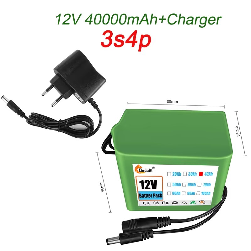 12V 50000mAh Lithium Battery Pack 18650 Rechargeable Battery With BMS Charger 3S5P For Fishing Bicycle Large Capacity Batteries: PURPLE