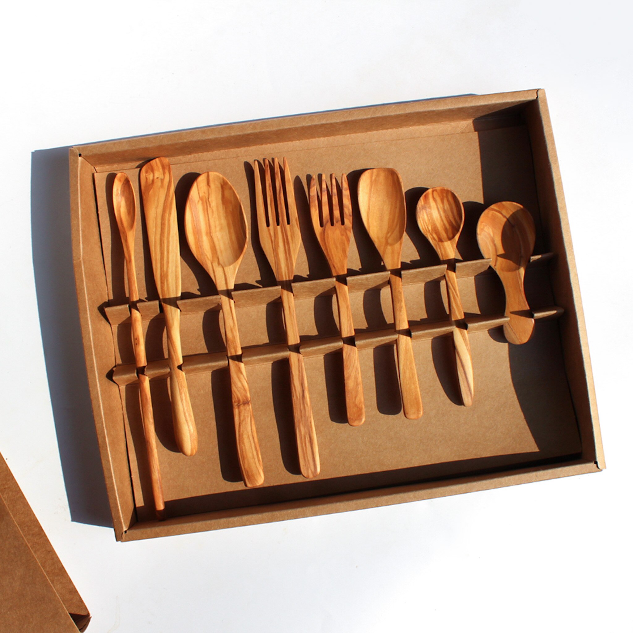 Olijf Houten Gebruiksvoorwerp kleine kitchenwares houten hand gemaakt Spatel en Lepel vork mes 8 set leuk voor kinderen #950