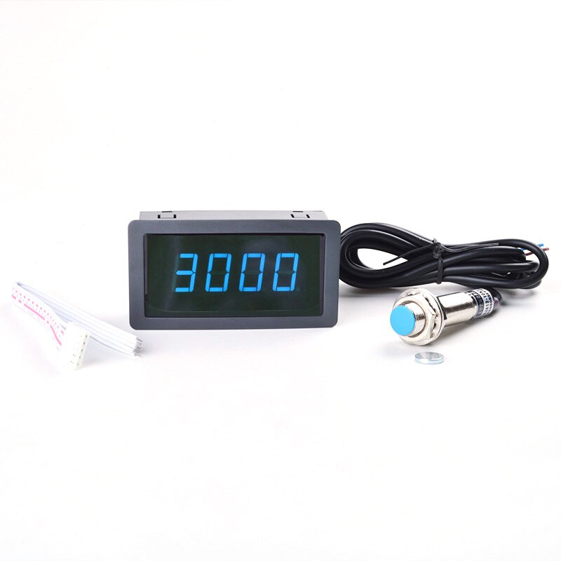 4 Digital LED Red Blue Green Tachometer Gauge RPM Speed Meter+Hall Proximity Switch Sensor NPN 12V Speed Meter Counter