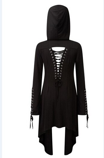 Punk Style Cool Women Long Sleeve Hooded Lace Up Cardigans Wind Jacket Medieval Renaissance Coslay Clothing Festival