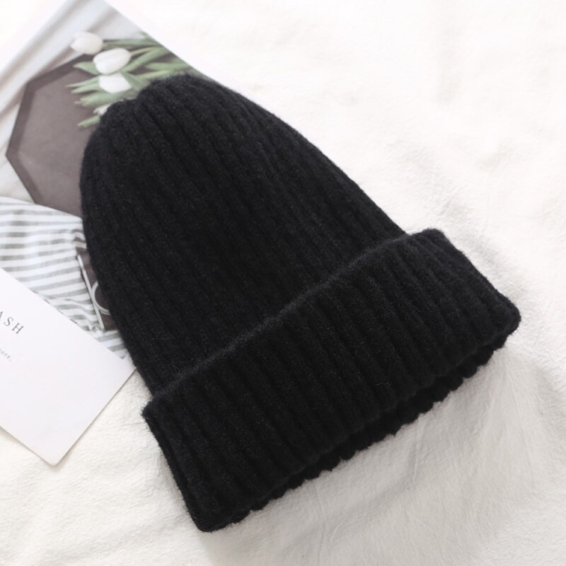 Frauen Mütze Hütte Gestrickte Winter Hütte Frauen Verdicken Warme Winter Hüte Für Frauen Beanies Damen Weiche Winter Kappe: Schwarz
