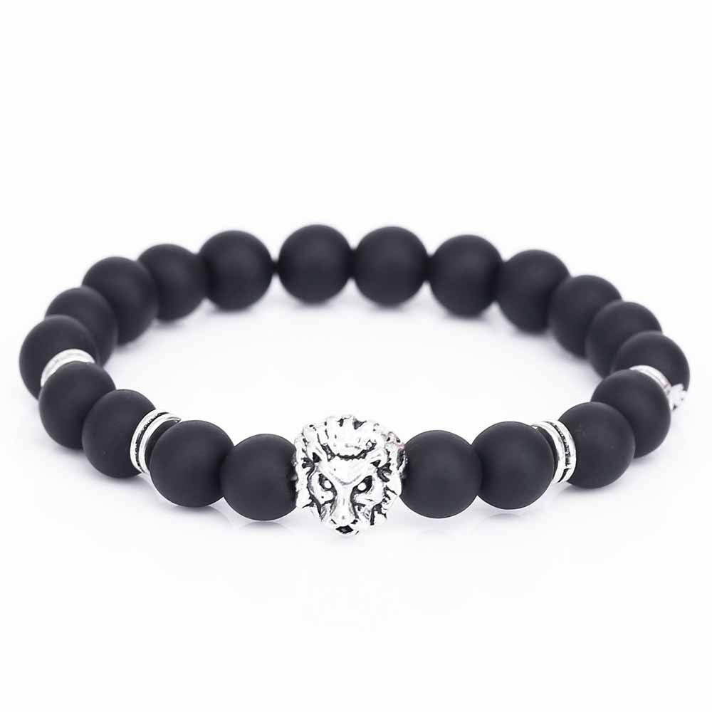 Bracelet en pierre de lave noire pour homme, perles de bouddha, tête de Lion, accessoires,: A 2