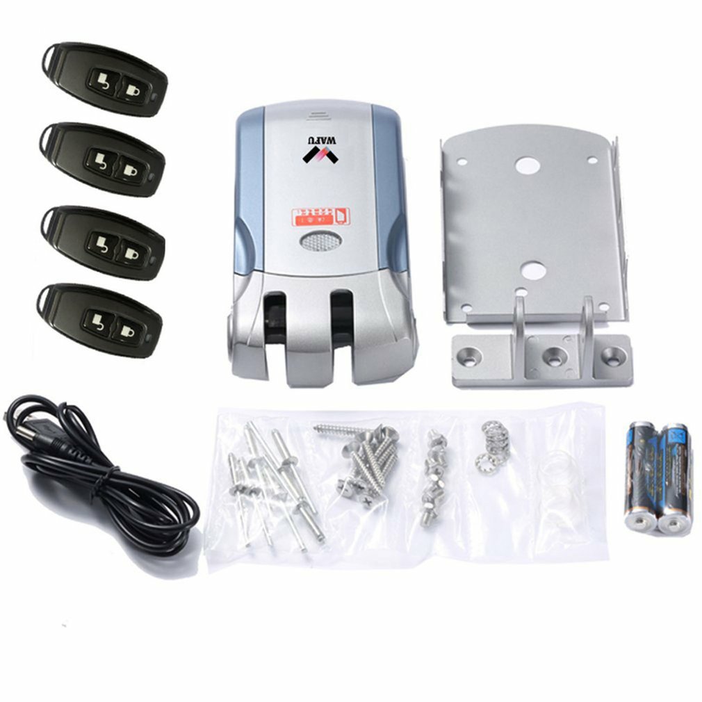 WAFU, cerradura electrónica de Control remoto inalámbrico, cerradura Invisible sin llave para puerta de entrada con 4 controladores remotos, cerradura de mortaja eléctrica