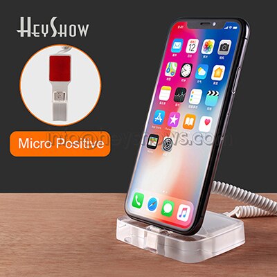 Soporte de sistema de alarma antirrobo para teléfono móvil, Base de pantalla acrílica para teléfono móvil, con función de carga: Micro positive cable / Enchufe europeo