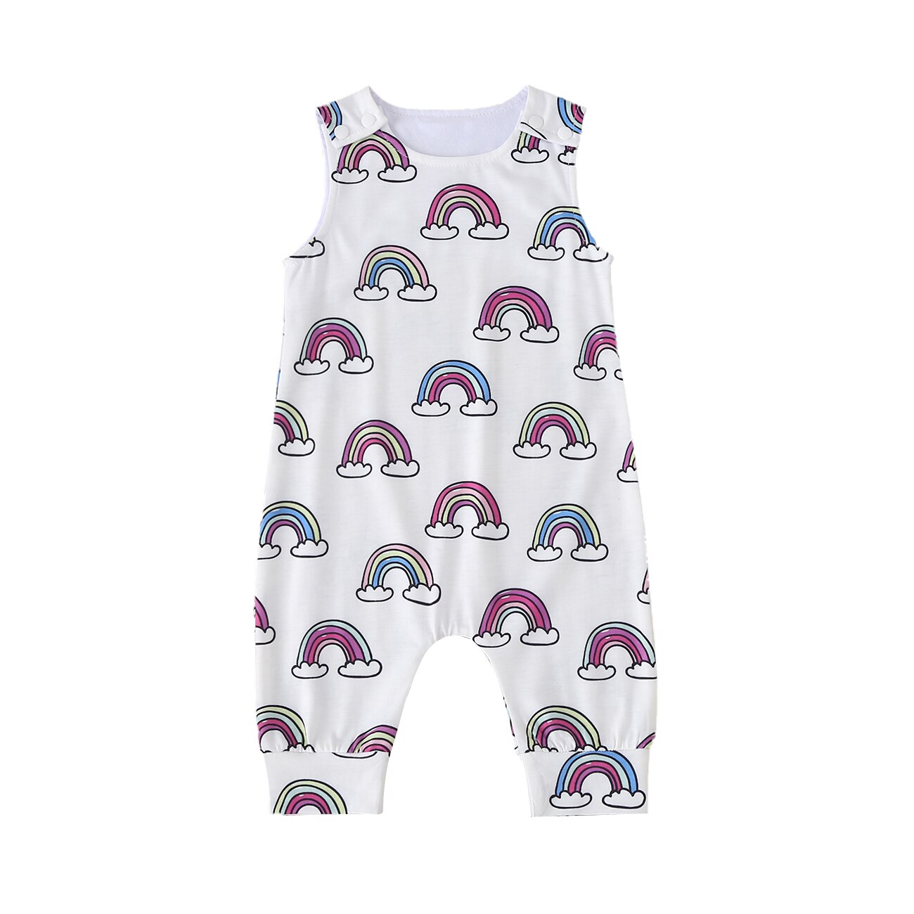 Combinaison unisexe sans manches pour bébé, motif dessin animé mignon, imprimé arc-en-ciel coloré, combinaison décontractée d'été pour bébés filles et garçons: Blanc / 12m