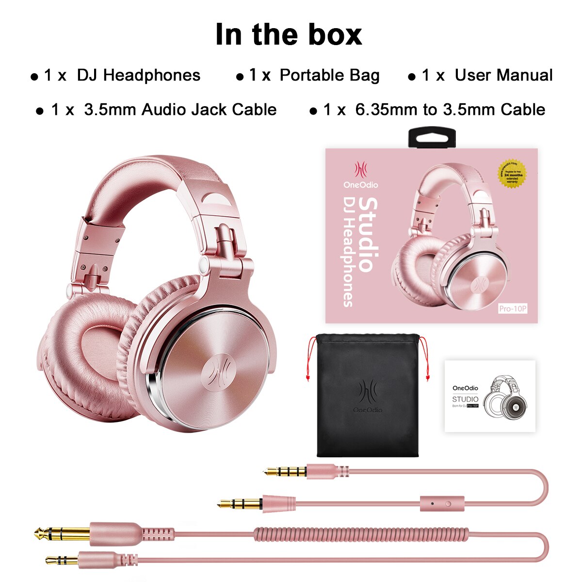 OneOdio Studio DJ filaire casque avec Microphone sur l'oreille HiFi moniteurs musique casque écouteur pour téléphone PC rose: Pro-10 Rose Gold