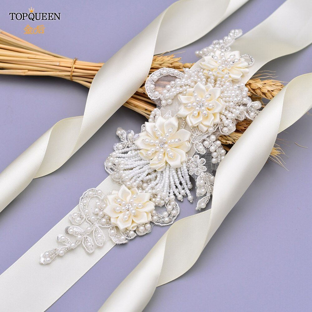 TOPQUEEN-cinturones de abalorios hechos a mano para novias, cinturón embellecedor de noche, cinturones de lujo, accesorios para vestidos de boda, S346
