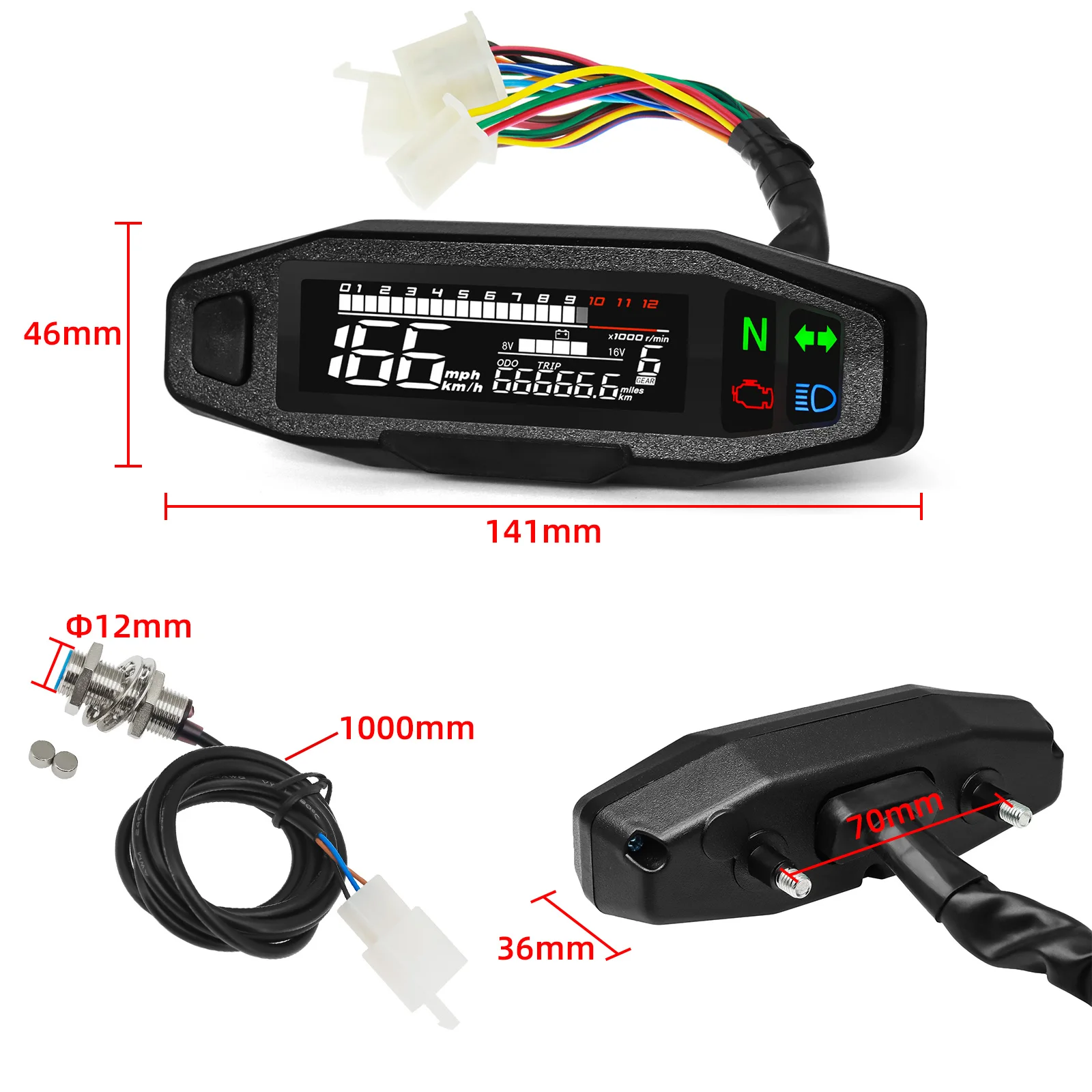 Instrumento medidores digitales universales, velocímetro de Moto, tacómetro Digital, odómetro, Sensor de instrumento, medidor de velocidad, tacómetro