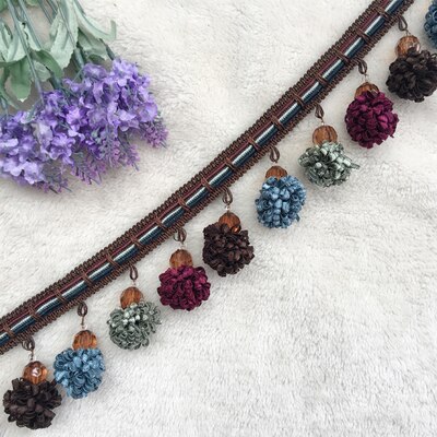 1M Pom Pom Trim Ball Fringe Lint Gordijn Kant Stof Pompom Ballen Kwastje Franjes Trim Kralen Diy Kant Ambachten naaien Accessoires: E