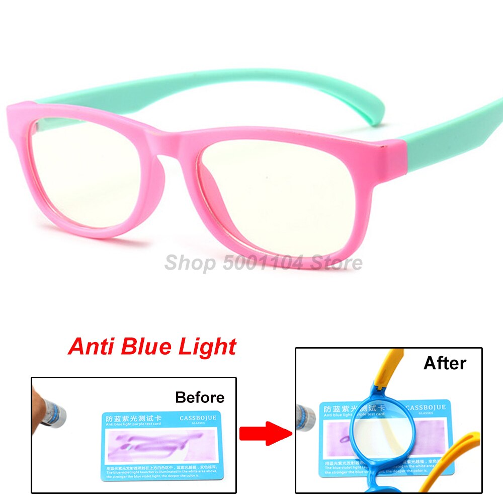 Blue Light Glasses Kids Boy Girls Blocking Computer Clear Transparent Eyeglasses Optical TR90 Frame UV400: pink green