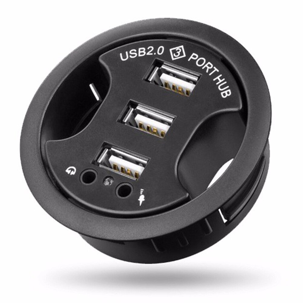 3 Ports Multifunctional Desk Stereo Sound Adapter High Speed USB 2.0 Charger Portable Black Mobile Accessories Hub