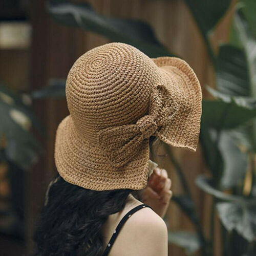 femmes été chapeau plage paille chapeau Panama dames casquette Vintage plat large bord Bowknot soleil chapeaux pour femmes Sombrero Mujer