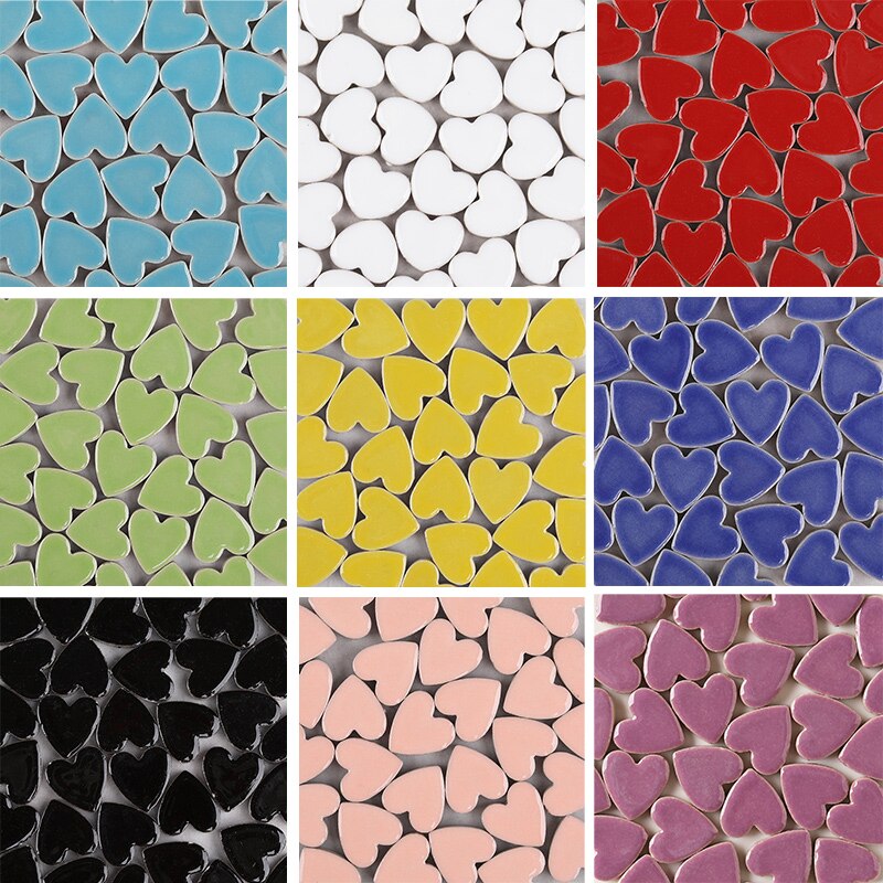 Mosaico de porcelana con forma de corazón, baldosa de 250g, fabricación de mosaico artesanal, azulejos de cerámica de 2,2x2,3x0,5 cm, 60 piezas (6 piezas x 10 colores)