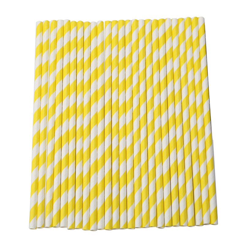 25 Stuks Wegwerp Rietjes Sets Kleurrijke Gestreepte Afbreekbaar Environmental Paper Rietjes Voor Party Wedding Bar Sappen Drinkingware: YELLOW