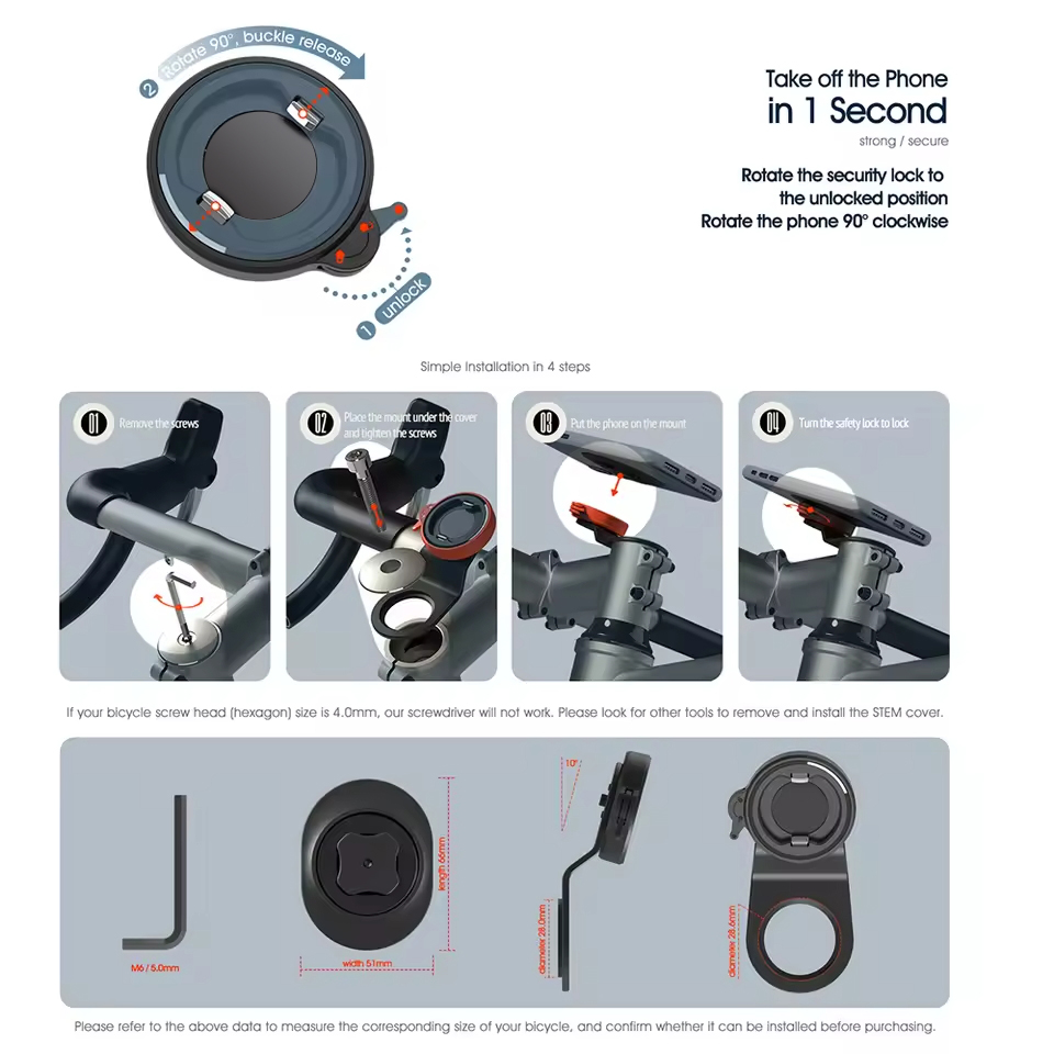 Mountain Bike Phone Mount,Bicycle Stem Cell Phone Holder,Universal Aluminum Handlebar Phone Clamp,Cycling Mobile Phone Clip